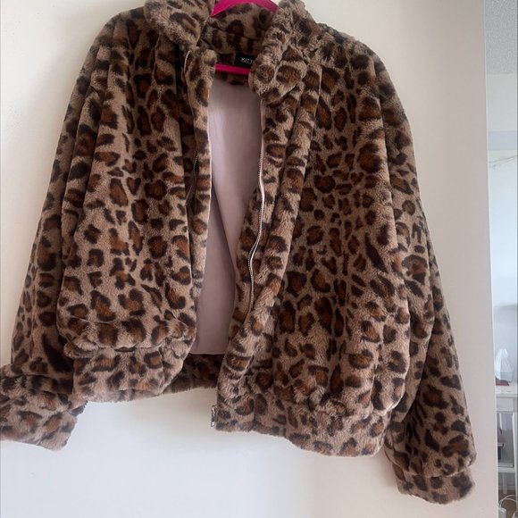 Fuzzy leopard jacket / Large / loose fit - Picture 1 of 2